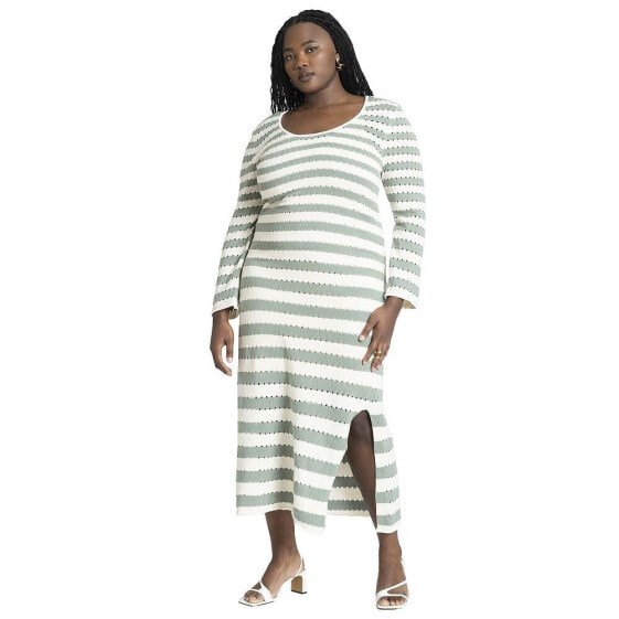 Plus Size Striped Sweater Dress With Tie Back