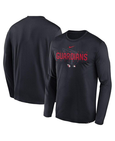 Men's Navy Cleveland Guardians Authentic Collection Team Logo Legend Performance Long Sleeve T-shirt
