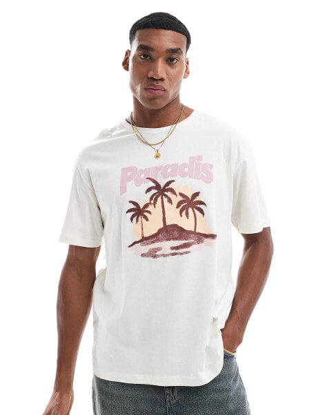 Jack & Jones oversized t-shirt with paradis print in beige