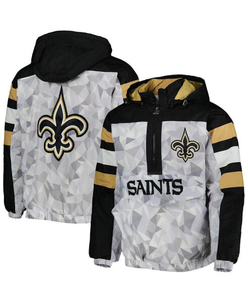 Men's White, Black New Orleans Saints Thursday Night Gridiron Raglan Half-Zip Hooded Jacket