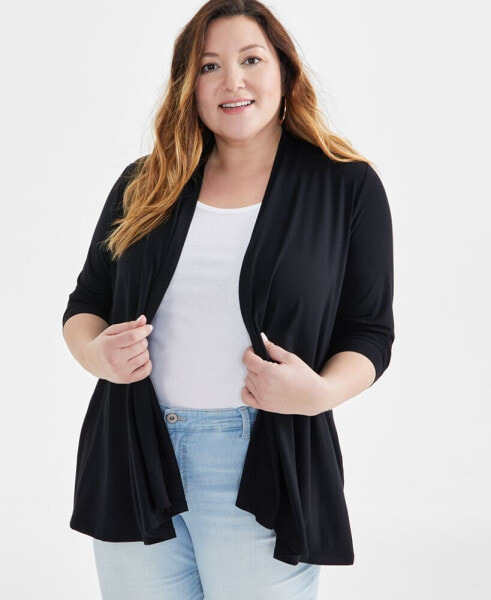 Style & Co Plus Size Open-Front Long-Sleeve Cardigan, Created for