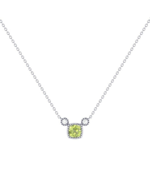LuvMyJewelry cushion Cut Peridot Gemstone, Natural Diamond 14K White Gold Birthstone Necklace