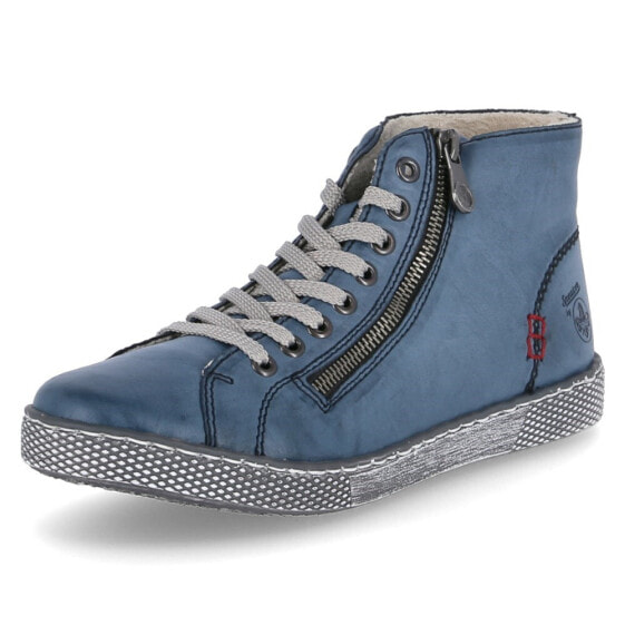 Унисекс ботинки кожаные на шнуровке голубые Rieker