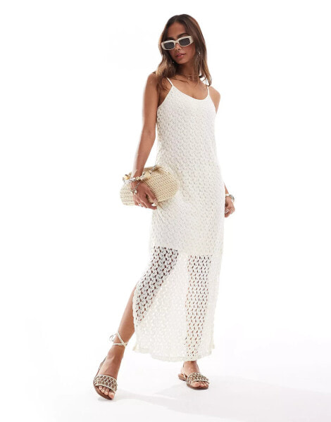 Vero Moda crochet overlay jersey maxi dress in cream