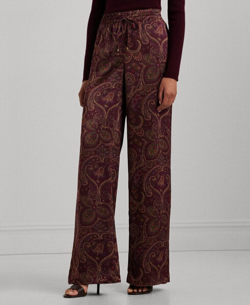 Women's Paisley Satin Charmeuse Wide-Leg Pants