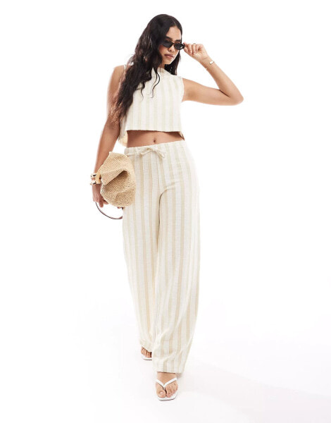 ASOS DESIGN co-ord wide leg low rise trousers in natural stripe