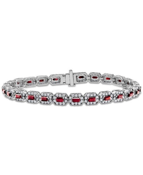 Sapphire (3 ct. t.w.) & Diamond (3 ct. t.w.) Halo Link Bracelet in 14k White Gold (Also in Emerald & Ruby)