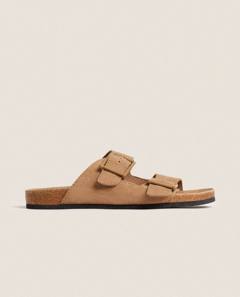 Split leather double-strap sandals