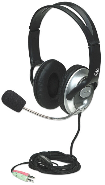 Manhattan Classic Stereoheadset - Flexibles Mikrofon und hohe Audioqualität - Kopfhörer - Kopfband - Anrufe & Musik - Schwarz - Binaural - Drehregler