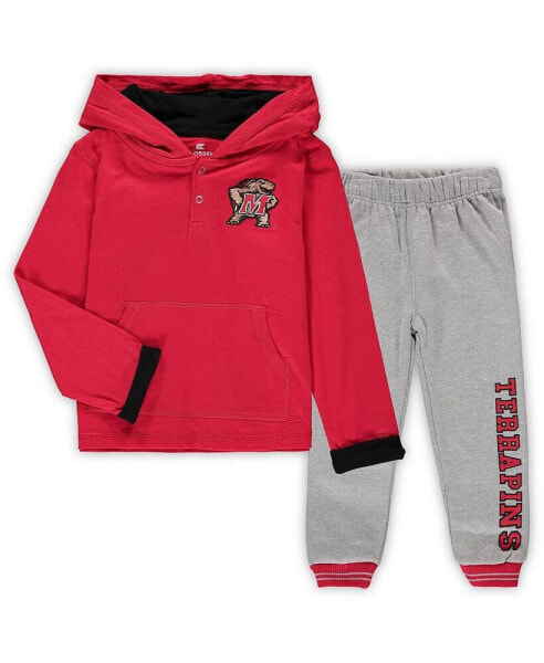 Toddler Boys Red, Heathered Gray Maryland Terrapins Poppies Hoodie and Sweatpants Set