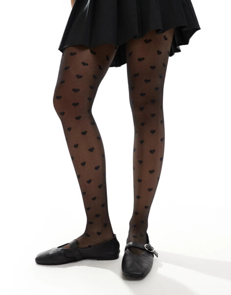 New Look heart print tights in black