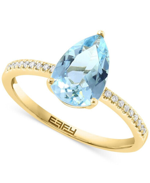 EFFY® Aquamarine (1-1/2 ct. t.w.) & Diamond (1/20 ct. t.w.) Pear Ring in 14k Gold