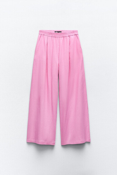 Wide-leg linen-blend trousers