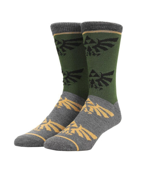 Men's Legend of Zelda Triforce Icon on Olive and Gray Casual Crew Socks