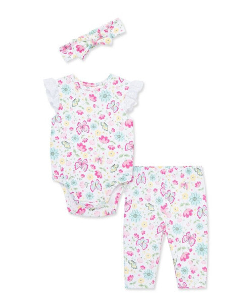 Baby Girls Garden Bodysuit Pant Set with Headband