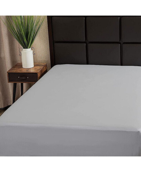 Premium Percale Poly / Cotton 300TC Fitted Light Grey Sateen Sheets Twin