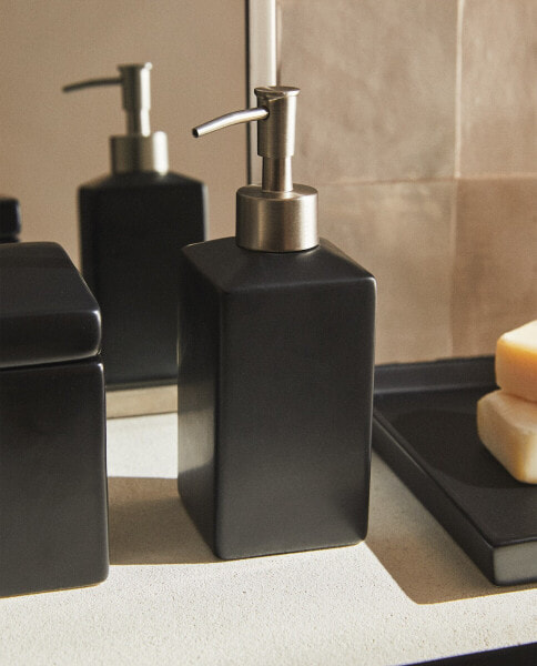 Matte black earthenware bathroom soap dispenser