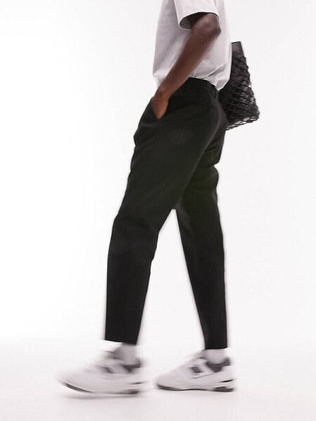 Topman tapered pronounced twill trousers in black