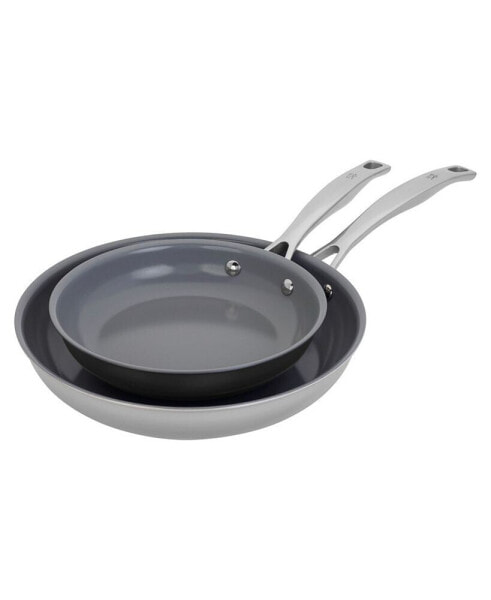 Clad H3 Stainless Steel Ceramic Nonstick 2 Piece 8" and 10" Fry Pan Set