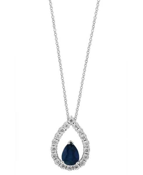 EFFY® Sapphire (1-1/20 ct. t.w.) & Diamond (1/5 ct. t.w.) Openwork Teardrop 18" Pendant Necklace in 14k White Gold