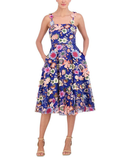 Women's Floral-Embroidered Midi Dress