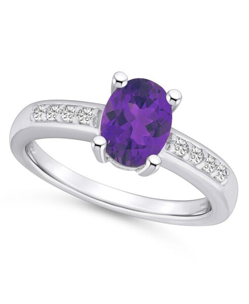 Amethyst and Diamond Ring (1-1/5 ct.t.w and 1/8 ct.t.w) 14K White Gold