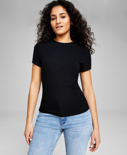 Women's Ribbed Crewneck Short-Sleeve T-Shirt, Created for Macy's