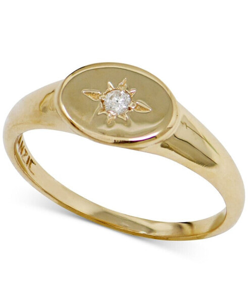 Diamond Accent Oval Signet Ring in 14k Gold