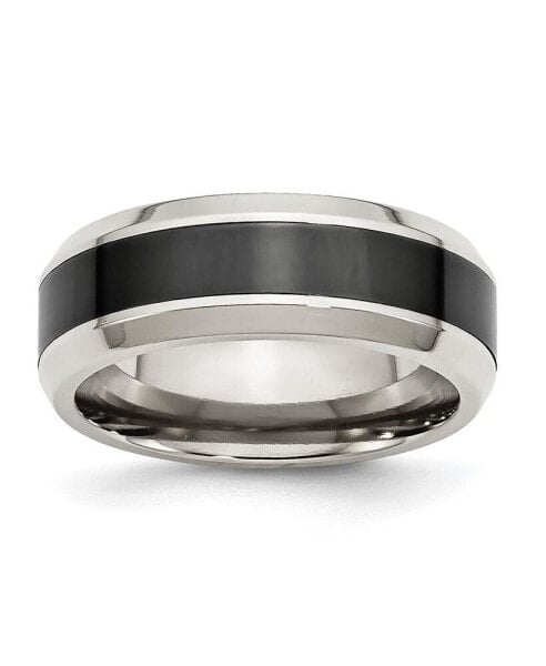 Stainless Steel Base Polished Black Ceramic Center Band Ring