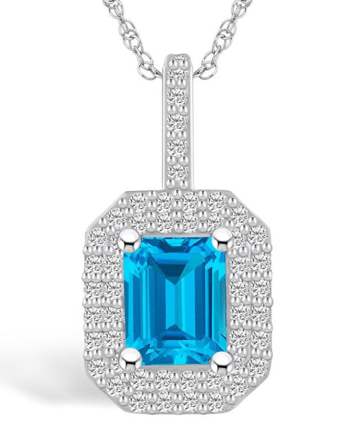 Blue Topaz (2 Ct. T.W.) and Diamond (1/2 Ct. T.W.) Halo Pendant Necklace in 14K White Gold
