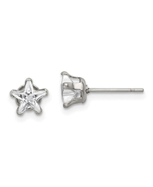 Stainless Steel Polished Star CZ Stud Earrings