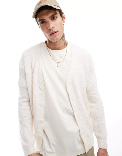 ASOS DESIGN lightweight knitted boucle cardigan in ecru