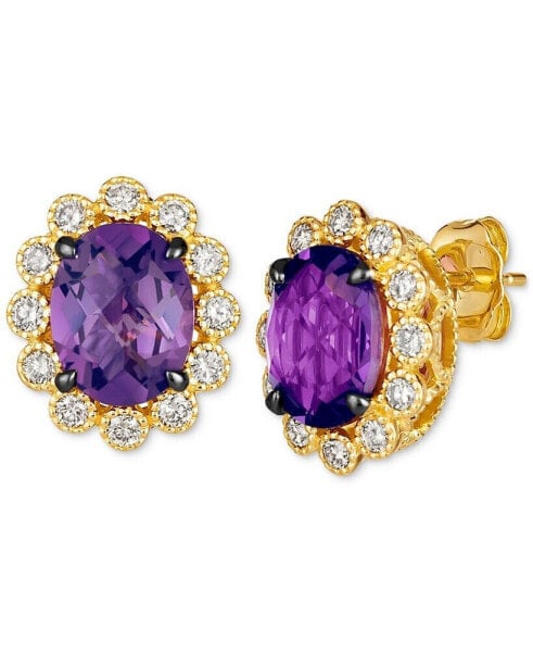 Grape Amethyst (3-5/8 ct. t.w.) & Nude Diamonds (1/2 ct. t.w.) Oval Halo Stud Earrings in 14k Gold