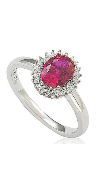 Suzy Levian Sterling Silver Cubic Zirconia Red Oval Halo Ring