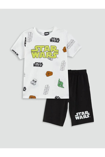 LCW Kids Bisiklet Yaka Star Wars Baskılı Kısa Kollu Erkek Çocuk Şortlu Pijama Takımı