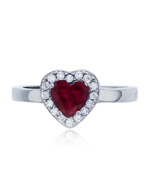 Red, Green or Purple Heart Cubic Zirconia Halo Ring in Rhodium Plated Sterling Silver