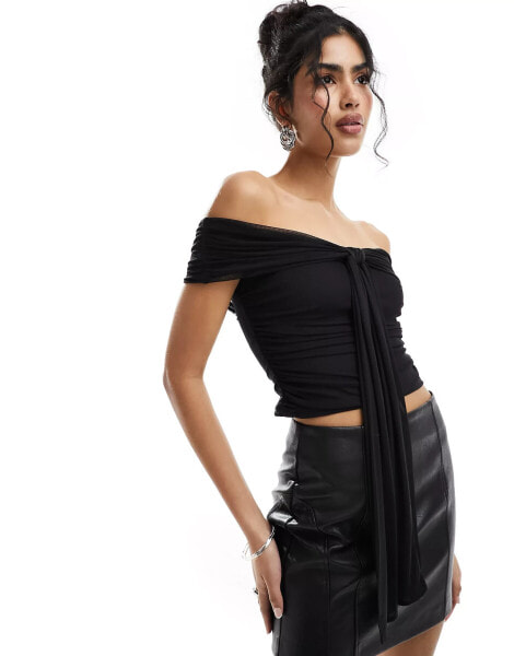 Miss Selfridge draped off shoulder top in black