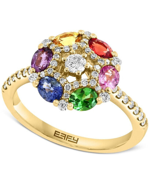 EFFY® Multi-Sapphire (1-3/8 ct. t.w.) & Diamond (3/8 ct. t.w.) Cluster Ring in 14k Gold