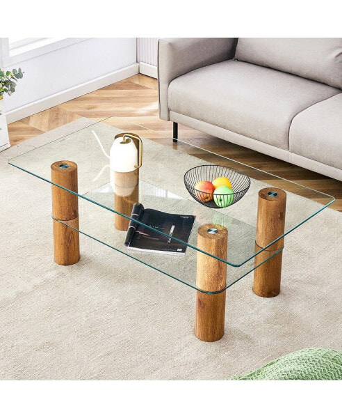 Minimalist double-layer glass coffee table & desk CT-X02