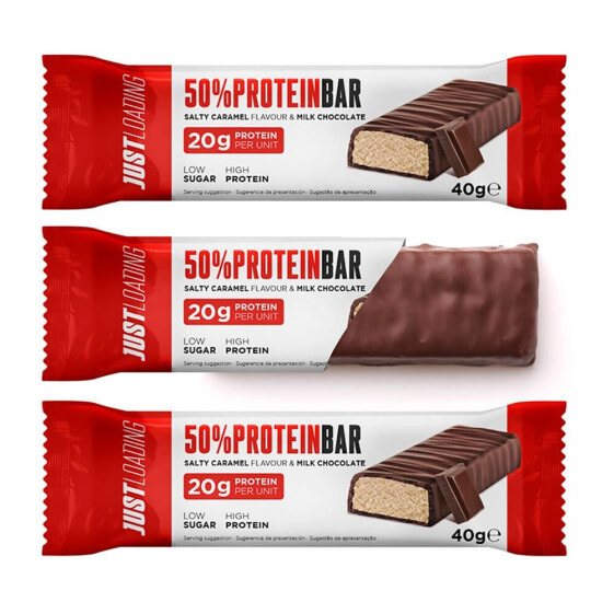 JUST LOADING 50% Protein 40 gr Protein Bars Box Salted Caramel 12 Units