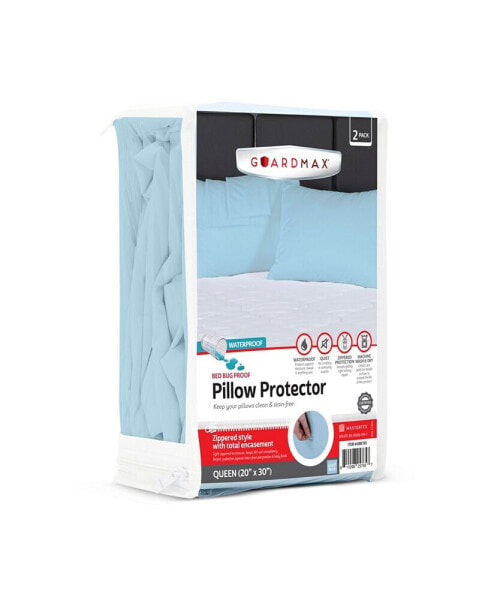 Queen Size Waterproof Pillow Protector with Zipper (2 Pack)
