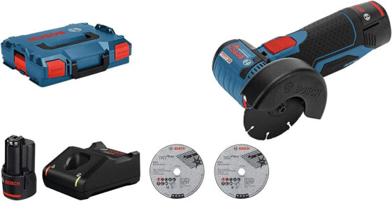 Bosch Professional Battery Angle Grinder GWS 12V-76 (3 Cutting Discs, Diameter 76 mm, Includes Batteries and Charger, in Box) + 1x Expert Carbide Multi Wheel Cutting Discs (for Hardwood, Diameter 76