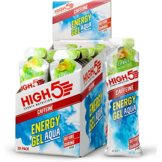 HIGH5 Aqua Caffeine Energy Gels Box 66g 20 Units Citrus