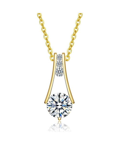 Sterling Silver 14k Gold Plated with 1.50ctw Lab Created Moissanite Trapeze French Pave Anniversary Pendant Necklace