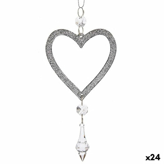 Christmas bauble Heart Silver Plastic Glitter 9 x 16 x 2 cm (24 Units)