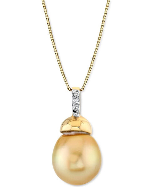 Cultured Golden South Sea Baroque Pearl (10-12mm) & Diamond Accent 18" Pendant Necklace in 14k Gold