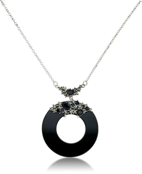 Macy's marcasite and Onyx Disc and Faceted Onyx 18" Necklace in Sterling Silver