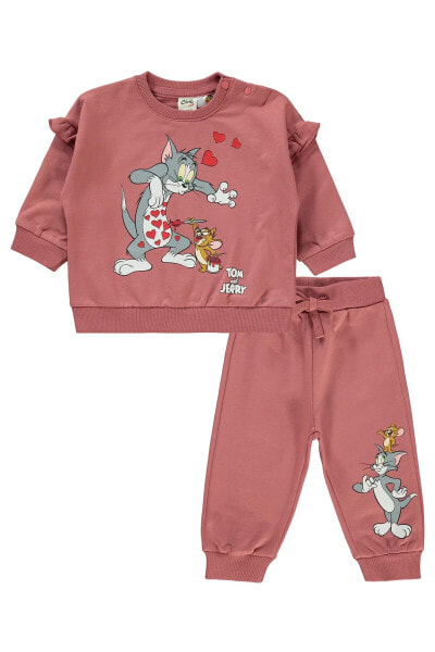 Tom ve Jerry Kız Bebek 6-18 Ay Takım Gül kurusu