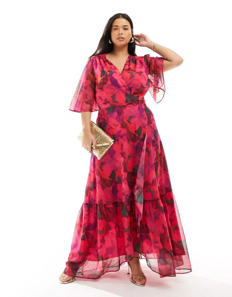 Hope & Ivy Plus wrap maxi dress in hot pink floral