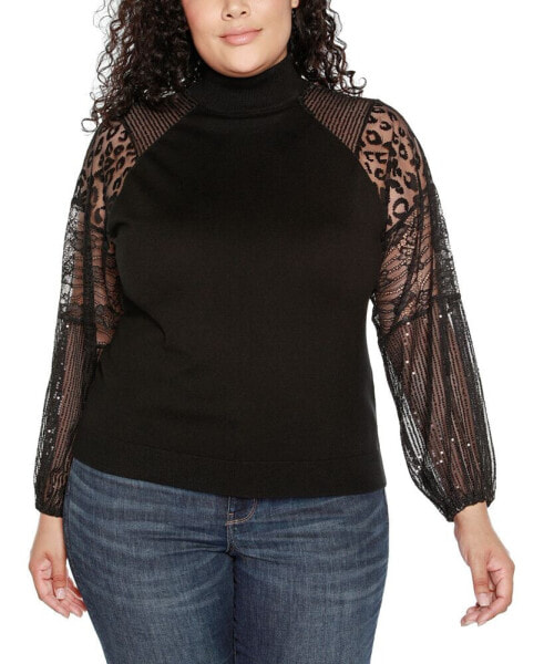 Plus Size Embellished Mixed Media Sweater